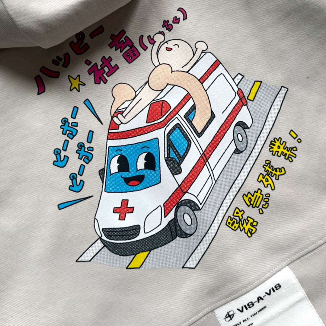 "Happy Wage Slave☆" #Emergency Overtime CONTRAST HOODIE "ハッピー社畜 ( 快樂社畜 )☆" #緊急加班 拼接連帽T恤